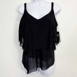 Coco Reef Tankini Top Womens Size 36DD Black Tiered NWT